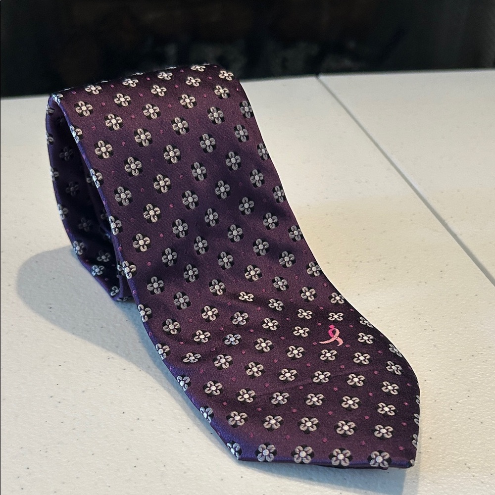 Breast Cancer Awareness Tie 100% Silk Purple Floral Men's Tie
